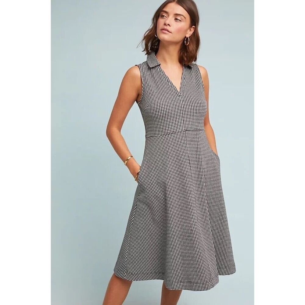 Anthropolgie Maeve Black White Check Gingham Sleeveless‎ Collared Knit Dress 2
